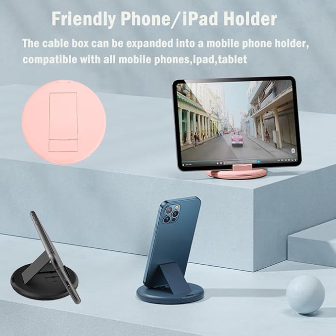 Multi USB C Adapter Kit, Charging Cable Case USB C to Type C/Micro/USB A Converter Contains Card Storage,Phone Holder, Tray Eject Pin for Traveling(Pink)