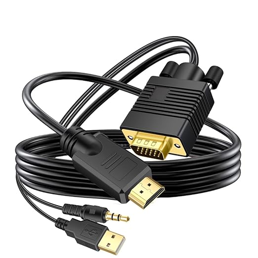 VGA (Sources) to HDMI(Display) Cable 15ft with Audio, VGA to HDMI Adapter Cable Compatible Well Witch Computer/Projector/Laptop to Monitor/TV.
