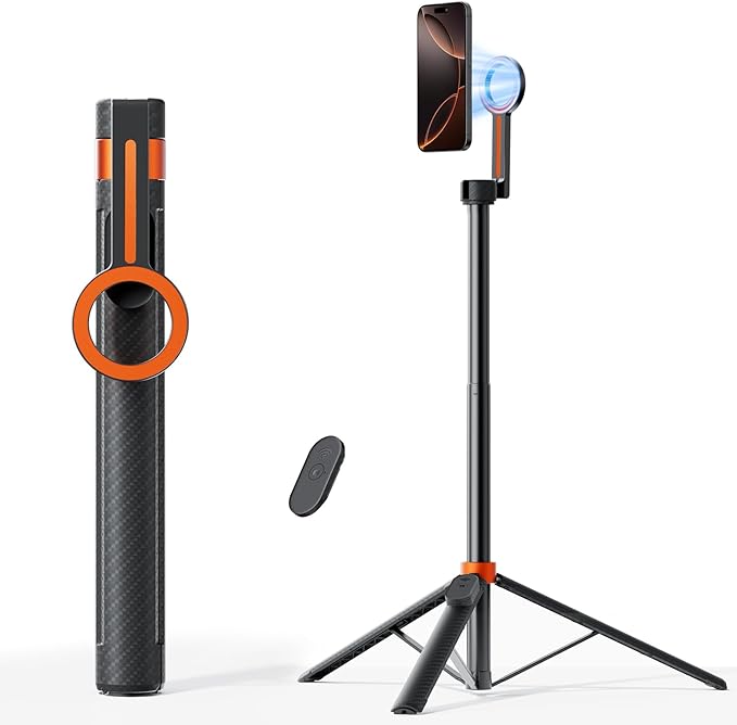TODI 65" Magnetic Tripod for iPhone with Remote, Selfie Stick for iPhone Magsafe, Cell Phone Tripod Stand for Recording, Travel Tripod Compatible with 16/15/14/13/12 Series