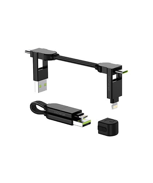 Rolling Square inCharge X - USB C Charger Cable, Lightning Cable for Smartphone, Universal Cable Charger 6 in 1, USB Plug, Black, 100W