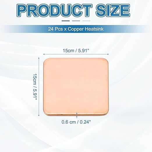 PATIKIL Copper Heatsink Pad Shims, 24 Pcs 15x15x0.6mm Copper Pad Shim IC Chipset GPU CPU Thermal Heatsink for Cooling Laptop Desktop Computer