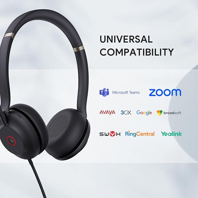 Yealink UH37 USB Headset with Noise Cancelling Microphone,Wired Headset for PC Laptop,Teams Certified,USB-A & USB-C Cable,Works with Zoom and Other Leading UC Platforms