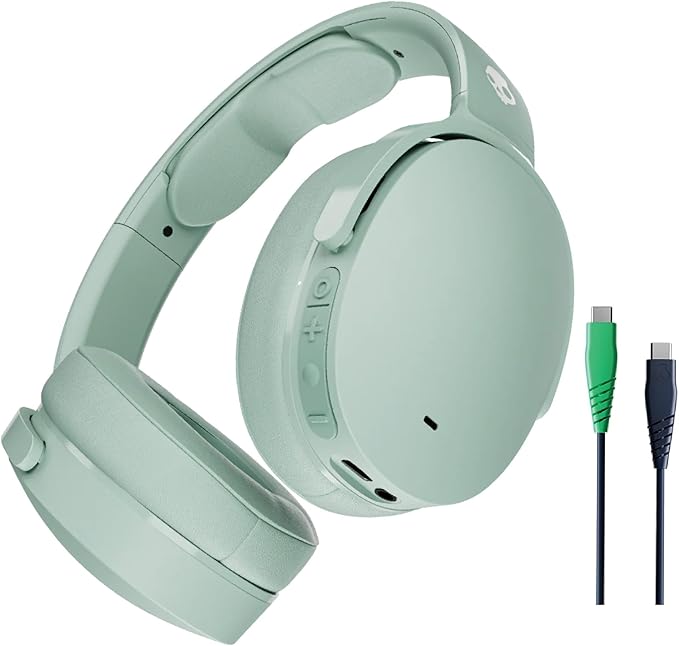 Skullcandy Hesh ANC Over-Ear Noise Cancelling Wireless Headphones with Charging Cable, 22 Hr Battery, Microphone, Works with iPhone Android and Bluetooth Devices - Preppy Sage
