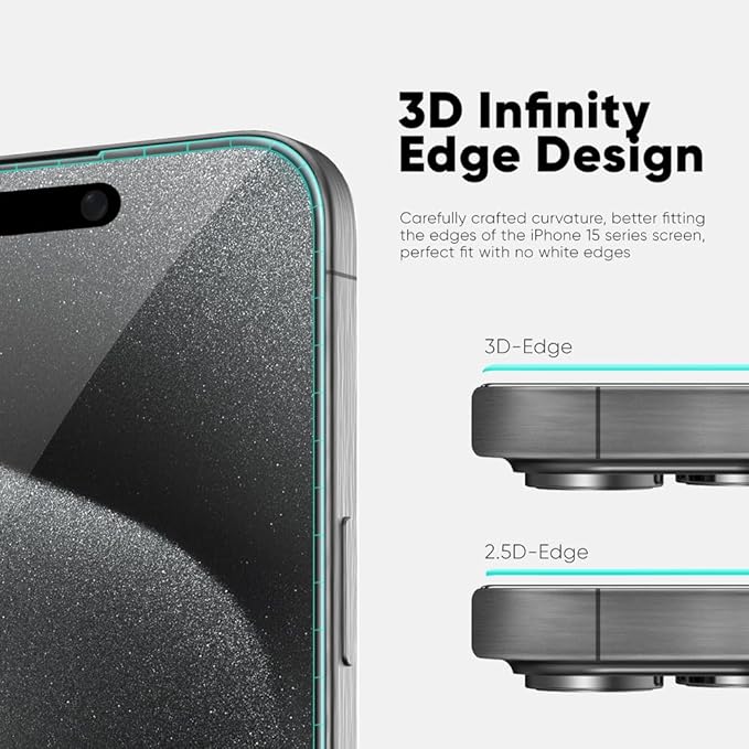 FLOLAB NanoArmour ONETIME PRO for iPhone 15 Pro Screen Protector, Anti-Reflective, Anti-Rainbow, 3D Tempered Glass, Ultra Clear, Edge Reinforced, Easy Install, Dust-Free, Scratch Resistant