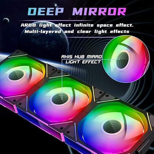 Jungle Leopard Interstellar V1 120mm Case Fan, Infinity Mirror Module Daisy-Chain 5V ARGB PWM PC Fan Triple Pack Suitable for Computer Case & CPU Cooling(Black-3 Pack)