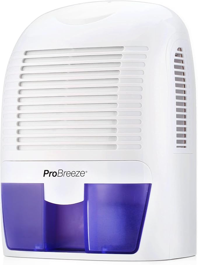 Pro Breeze Electric Mini Dehumidifier, 2200 Cubic Feet (250 sq ft), Compact and Portable for High Humidity in Home, Kitchen, Bedroom, Basement, Caravan, Office, Garage