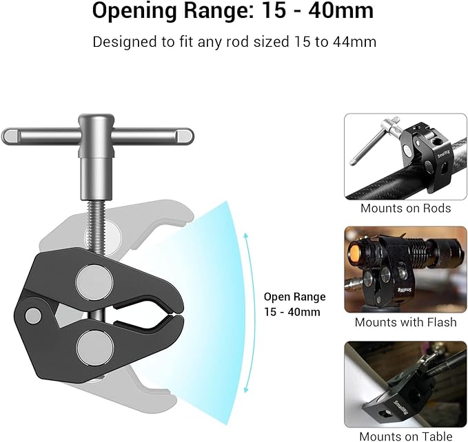 SMALLRIG Super Clamp w/ 1/4" and 3/8" Thread and 5.8 Inches Adjustable Friction Power Articulating Magic Arm with 1/4" Thread Screw for LCD Monitor/LED Lights - KBUM2730