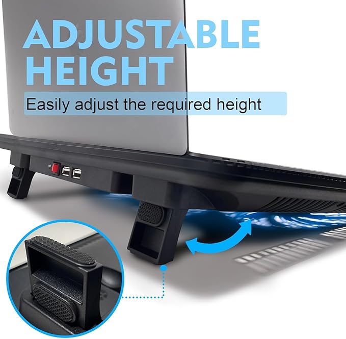Laptop Cooling Pad, Mspine Laptop Cooler with 3 Blue Silent Fans, Ergonomic USB Powered Laptop Stand with Dual USB 2.0 Ports, Height-Adjustable Notebook Cooler for Notebook Under 17"- Black