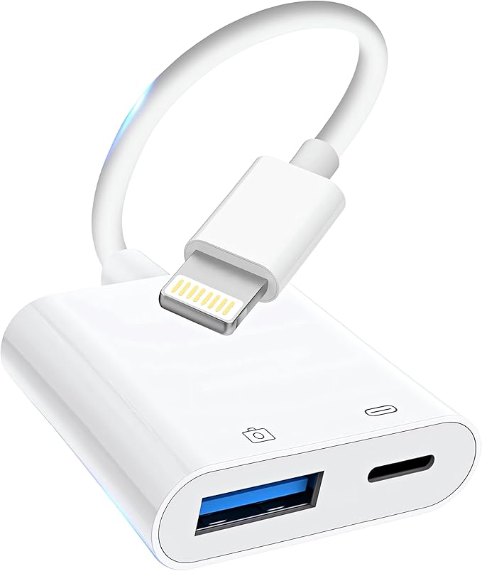 Lightning to USB Camera Adapter for iPhone, [Apple MFi Certified] USB3.0 Female Adapter for iPad with Charging Port, Plug and Play OTG Converter Support Card Reader USB Flash Drives Keyboard