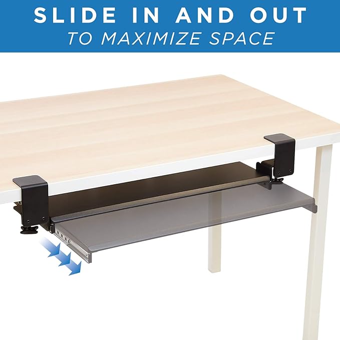 Mount-It! Clamp Keyboard Tray - Ergonomic Under Desk Pull Out Keyboard and Mouse Platform with No-Drill Easy Installation - Slides Under Desk Increase Space - 27 Inch Wide