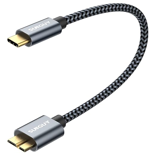 SUNGUY 5Pack 10Gbps Micro B to USB C Hard Drive Cable 1FT, USB 3.1 USB C to Micro B Cable, High-Speed External Hard Drive USBC Cord for iPhone 15, MacBook Pro/Air, WD Toshiba Westgate Seagate