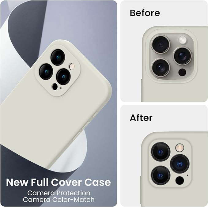 FireNova Designed for iPhone 15 Pro Case, Silicone Upgraded [Camera Protection] Phone Case with [2 Screen Protectors], Soft Anti-Scratch Microfiber Lining Inside, 6.1 inch, Stone
