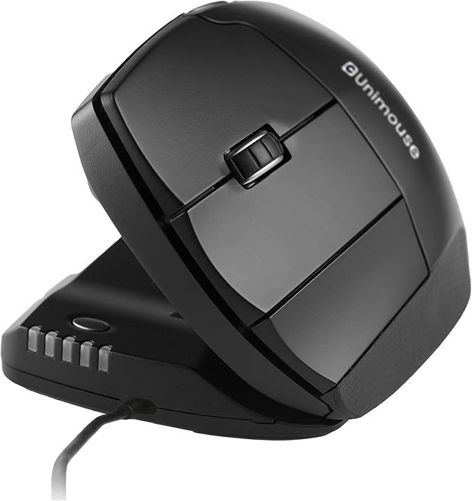 Contour Unimouse Ergonomic Vertical Mouse for Left Hand – Adjustable 35°-70° Angle, Customizable Thumb Rest, Wired, 6 Programmable Buttons, All Day Comfort and Pain Relief