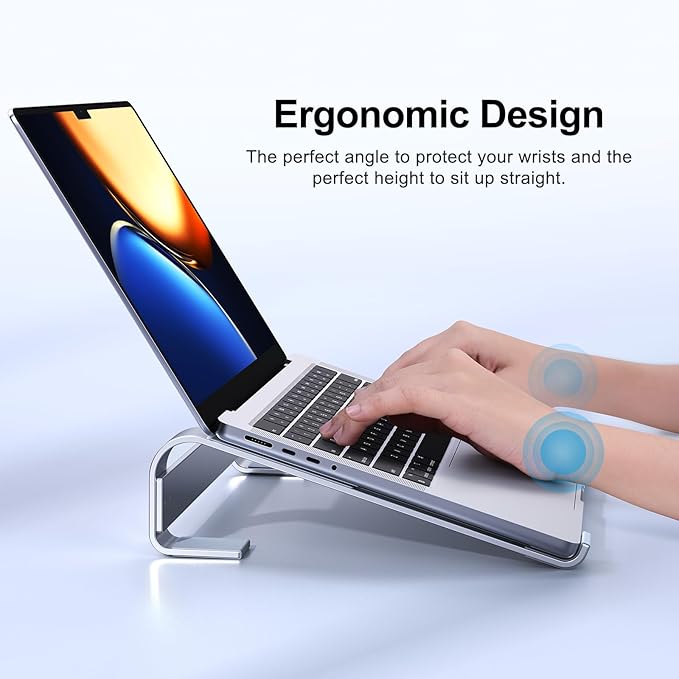 Laptop Stand for Desk, Aluminum Laptop Riser, Ergonomic Computer Stand Compatible with for MacBook Pro/Air, Dell, HP, Lenovo, 10-17.3'' (Silver)