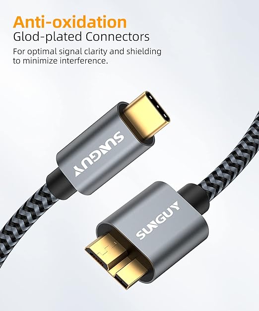 SUNGUY 5Pack 10Gbps Micro B to USB C Hard Drive Cable 1FT, USB 3.1 USB C to Micro B Cable, High-Speed External Hard Drive USBC Cord for iPhone 15, MacBook Pro/Air, WD Toshiba Westgate Seagate