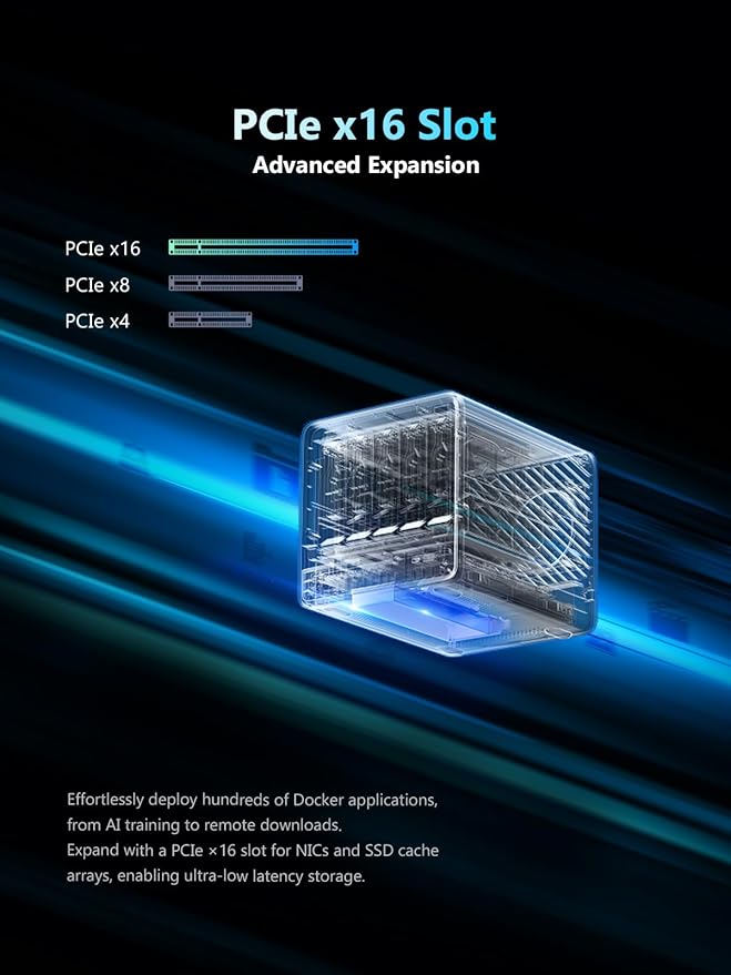 MINISFORUM N5 Pro-P370 5-Bay Desktop NAS(0+128GB), AMD Ryzen AI 9 HX Pro 370 12C/24T Up to 5.1GHz, 10GbE+5GbE, 3× M.2/U.2, OCuLink, HDMI/2 x USB4 4K 144Hz, PCIe ×16, MinisCloud OS