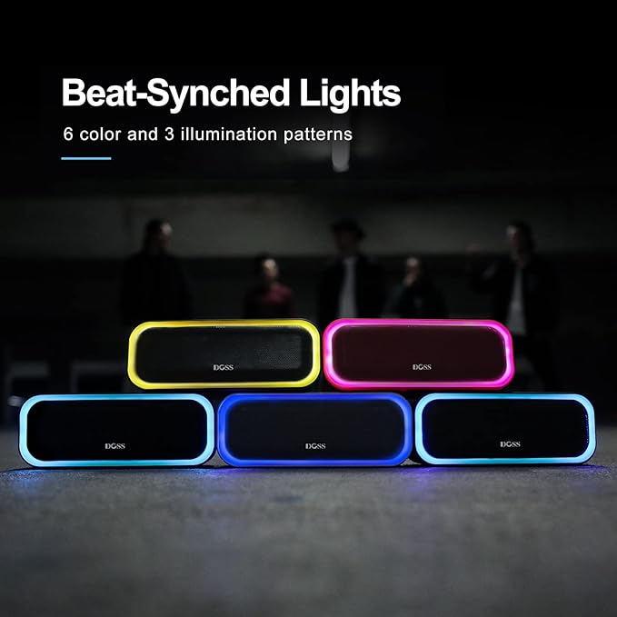 DOSS SoundBox Pro Bluetooth Speaker with 20W Stereo Sound, Active Extra Bass, IPX6 Waterproof, TWS Pairing, Multi-Colors Lights, 20H Playtime, Portable for Beach, Outdoor-Blue