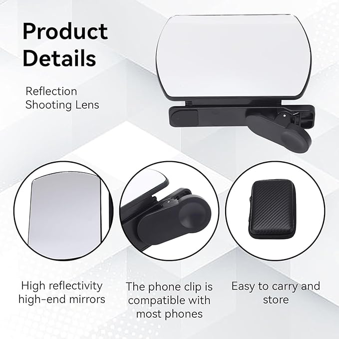 Mirror Effect Lens - Capture Stunning Reflections Instantly, Smartphone Camera Mirror Reflection Clip Kit, Mirror for Phone to Use Back Camera (Black*2pcs)