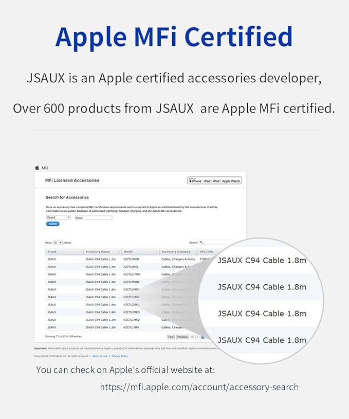 JSAUX MFi Certified Lightning Cable 6ft, Charger Cable for iPhone Nylon Braided Heavy Duty, Upgraded C89 USB Lightning Cord for iPhone 11 Xs Max X XR 8 7 6s 6 Plus SE 5 5s, iPad, iPod-Red