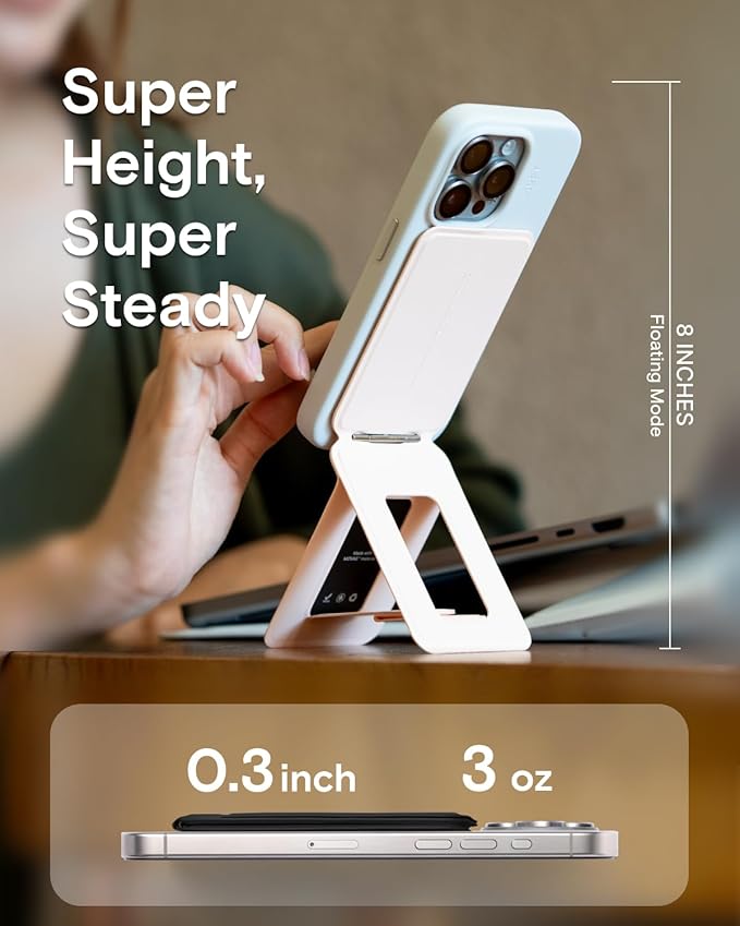 MOFT Phone Stand, Magnetic Phone Tripod Stand Stain-Resistant MOVAS Leather & Angle Adjustment & Strong Magnets Tripod for iPhone 16/15/14/13/12 (Included Metal Ring)-Peach Pink