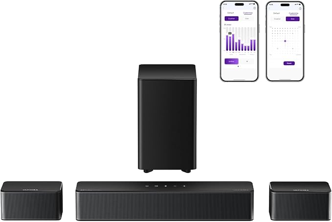 ULTIMEA 5.1 Sound Bar, 410W Dolby Atmos Surround Sound System for TV, 3D Sound Bars for Smart TV w/Subwoofer, Adjustable Surround & Bass, Home Audio w/APP Control, Poseidon D60(New 2025 Version)