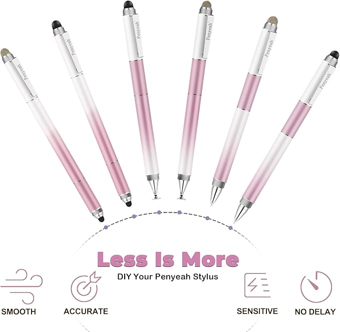 Penyeah Stylus Pens (4 in 1), Universal Phone/Tablet Stylus for iPhone/iPad/Pro/Mini/Android/Samsung/Fire and All Capacitive Touch Screens - Dream Pink