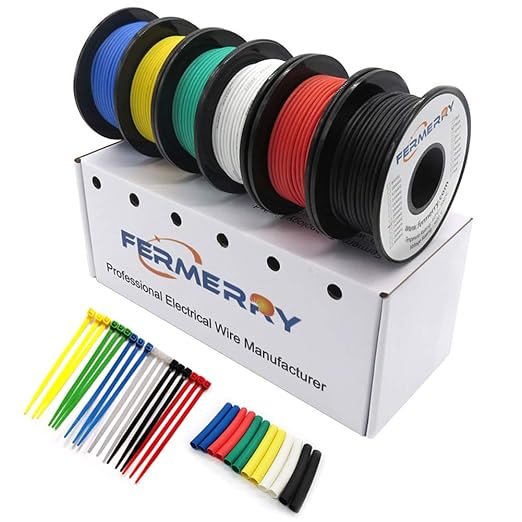 Fermerry 14 AWG Stranded Wire Spool 5ft Each 6 Colors Flexible 14 Gauge Silicone Hook up Wire Kit Electrical Tinned Copper Wire