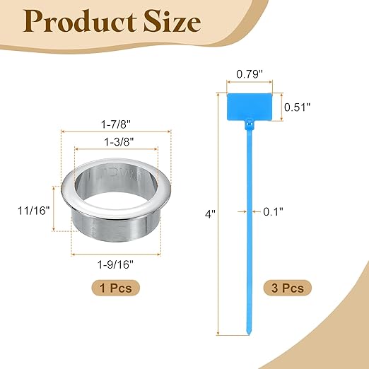 uxcell Desk Grommet, 1-9/16" (40mm) Zinc Alloy Cable Hole Cover Wire Cord Organizer with Marked Cable Ties for Home Office Desktop Wire, Silver Tone