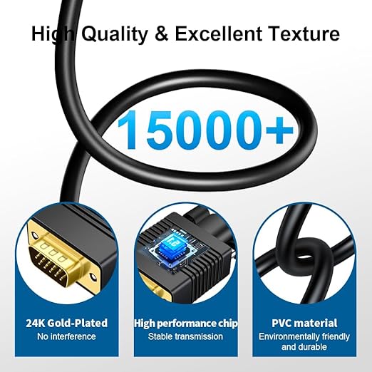 VGA (Sources) to HDMI(Display) Cable 50ft with Audio, VGA to HDMI Adapter Converter Cable Compatible Well Witch Computer/Projector/Laptop to Monitor/TV/Desktop.