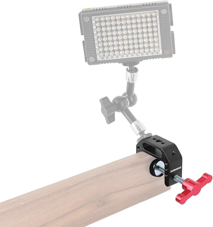CAMVATE C-Clamp with 1/4 and 3/8 Thread Hole for Camera Monitor(Red T-Handle) - 1687