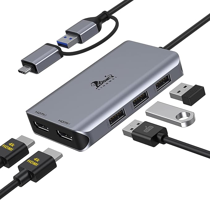 LIONWEI USB 3.0 to Dual HDMI Docking Station for Windows & macOS, USB C Adapter 2 Monitor Splitter for MacBook Pro/Air/M1/M2/Dell/HP/Lenovo/Surface