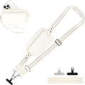 Clip and Go Strap for Phone with Wallet Crossbody, Adjustable Phone Lanyard with Detachable RFID Wristlet Wallet, Pattern Strap - Cream&Silver (L)