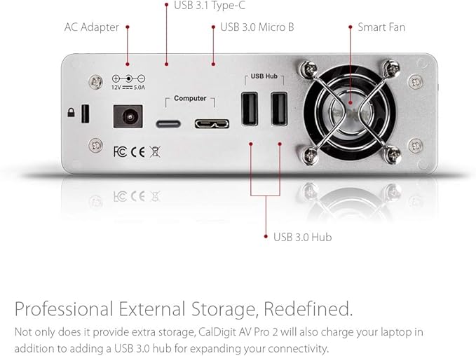 CalDigit AV Pro 2 Storage Hub USB C External Hard Drive - Charge up to 30W, Compatible with USB-C and Thunderbolt Type-C Computers (0TB Enclosure Kit)