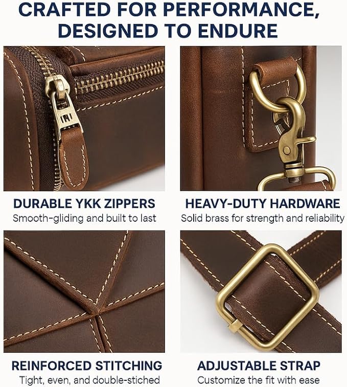 Luxorro Full Grain Leather Briefcase for Men, Top Choice Gifts, Handcrafted Laptop Bag with Multiple Compartments and Brass Hardware, Fits 15.6 Inch Laptop