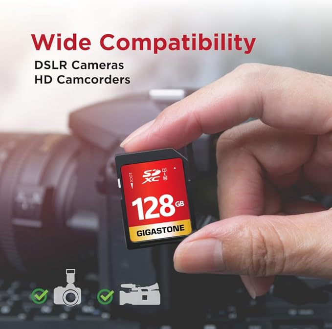 GIGASTONE 128GB SD Card 5-Pack UHS-I U1 Class 10 SDXC Memory Card Full HD Video for Canon Digital Camera, Full-Sized SD Card, with 5 mini case