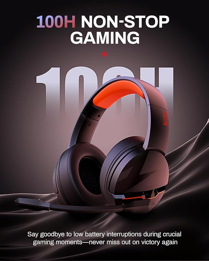 acer Wireless Gaming Headset, PS5 Headset with 2.4GHz for Ps5, Ps4, PC, Switch, Bluetooth 5.3 + 100Hrs Gaming Headphones with Noise Canceling Mic for Laptop, Mobile, Mac, 50mm Drivers (Orange)