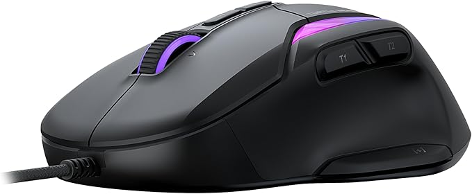 Turtle Beach Kone II – Wired Ergonomic RGB Gaming Mouse, 26K DPI Optical Sensor, 100M Click Life Optical Switches, 23 Customizable Inputs, 4D Scroll Wheel, Pure PTFE Glides - Ash Black