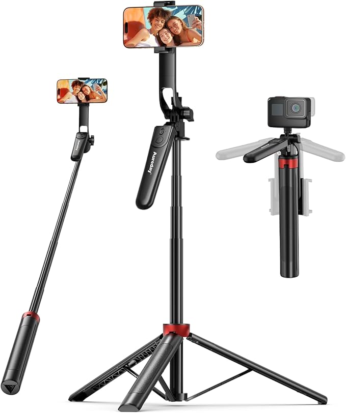 Aureday 72" Phone Tripod and Selfie Stick, Cell Phone Tripod Stand with Wireless Remote & Extendable Phone Mount for Travel/Selfie/Recording/Vlogging, Compatible with iPhone/Android/Camera
