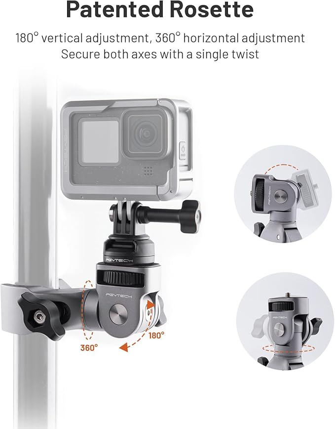 PGYTECH CapLock Super Clamp Mount, Aluminum Alloy Bracket for Insta360 Ace Pro2/X5/X4/X3, Crab Heavy Duty Clamp with 1/4" Screw for Gopro 13/12/11/Osmo Action 5 Pro/4/3/Pocket Action Camera