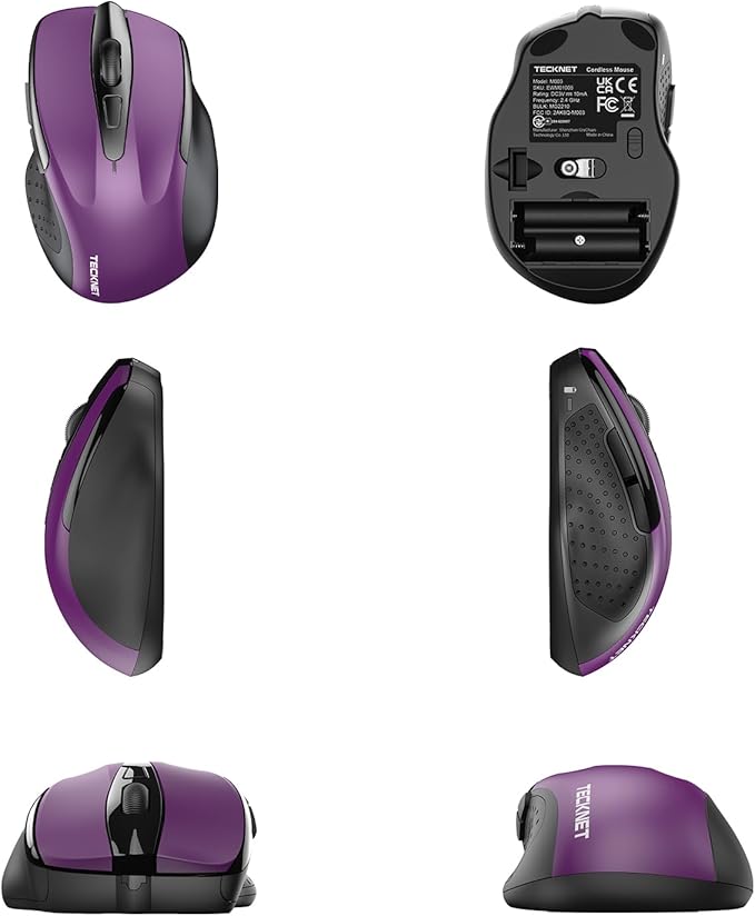 TECKNET Wireless Mouse, 2.4G Ergonomic Optical Mouse, Computer Mouse for Laptop, PC, Computer, Chromebook, Notebook, 6 Buttons, 24 Months Battery Life, 2600 DPI, 5 Adjustment Levels