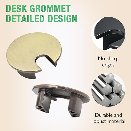 2 Pcs Desk Grommet 1-3/8" / 35 mm, Desk Cord Hole Cover, Cable Grommet Metal Zinc Alloy Materilal, Desk Hole Grommet for Home & Office Pc, Detachable Cable Cord Organizer-Matte Silver