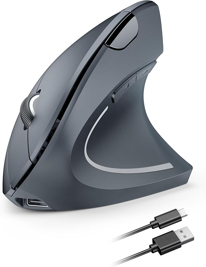 TECKNET Ergonomic Wireless Mouse, Rechargeable Mouse Wireless Silent for Carpal Tunnel Right Hand, 2.4GHz USB Vertical Mouse Wireless for Laptop, 5 Adjustable 4800 DPI, Computer, MacBook, Desktop