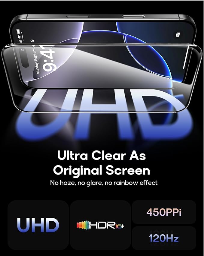 3 Pack for iPhone 14 Pro Tempered Glass Screen Protector:9H+ Durable, Auto Positioning, Bubble Free, High Definition, Easy Installation