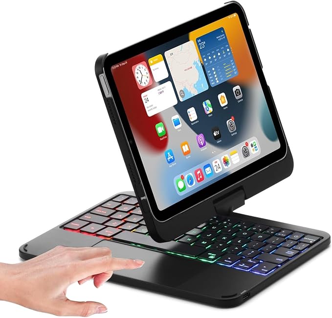 Keyboard case for iPad Mini 7 A17 Pro/Mini 6 Rotating,Touchpad Keyboard Case for iPad Mini 7th/6th Generation 8.3-inch with Trackpad Backlight Rotatable, Black