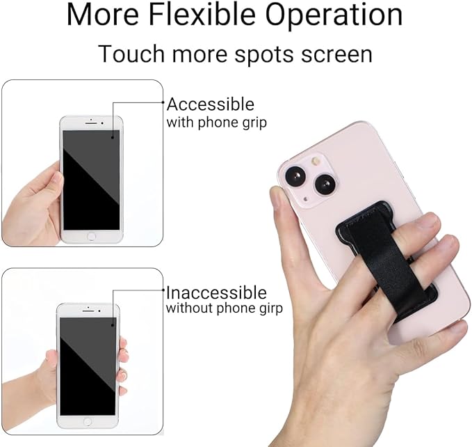 Phone Grip Holder for Hand, Universal Finger Strap Phone Holder, Finger Selfie Grip Compatible with Most Smartphones (PU Black) - 2Pack