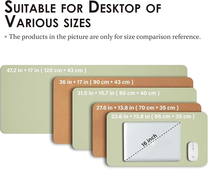 Large Cork Desk Mat - 47.2"x 17" Desk Pad for Office and Home - Ideal for Large Mouse Pad and Desk Mats on Top of Desks(Light Green)