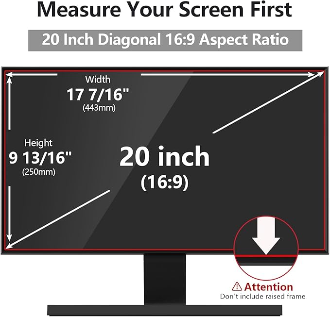 Computer Privacy Screen Protector 20 Inch with Hp Dell Acer Asus Samsung LG and More, Removable Security Shield Filter for 16:9 Aspect Ratio Monitor Like ViewSonic Sceptre(20" Diagonal 16:9 1 Pack)