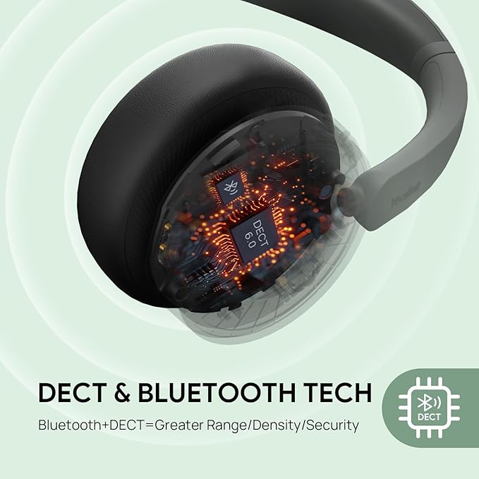Yealink WH64 Hybrid with DECT Dongle, 492ft Range, 32 Talk Time Bluetooth Headset for Teams, Zoom Skype UC, 3X Mic Noise Cancelling, Headset PC Phone