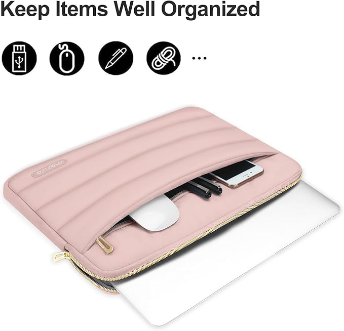 MOSISO 14 inch Laptop Case, 14 inch Puffy Laptop Sleeve Compatible with HP Lenovo Dell ASUS Acer, HP Stream, Dell Latitude, Lenovo IdeaPad, Polyester Horizontal Bag with Small Case, Pink