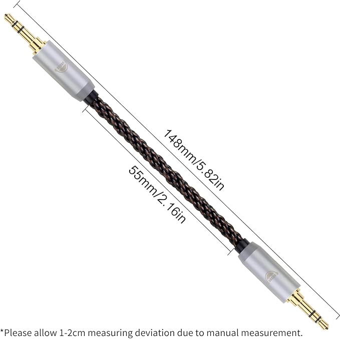 okcsc 4.4MM Male to 2.5MM Male Ultra Short Hifil Male to Male AUX Audio Cable OFC Pair Recording Cable Wire-Breakage-Prevention Design Adoption of 8-Core Braided Structure 5.82 inch